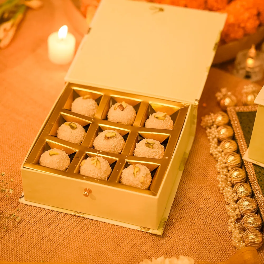 A box of nine sugar-free coconut sandesh