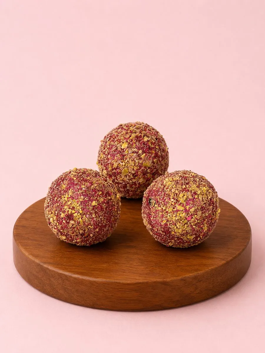 Break of Dawn rose pistachio bliss balls, plant-based energy bites