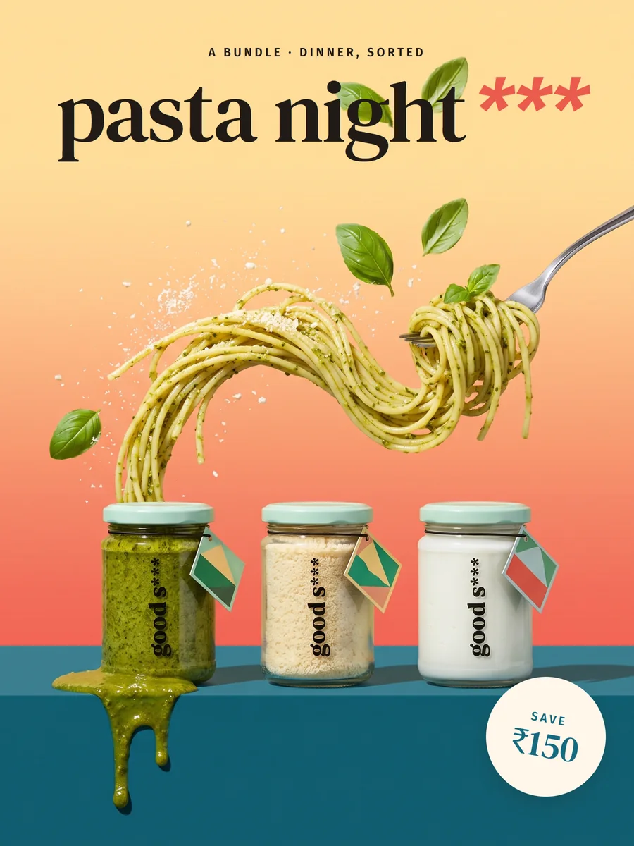 Pasta Night bundle from Break of Dawn: high-protein pesto pasta sauce, vegan parmesan and vegan burrata