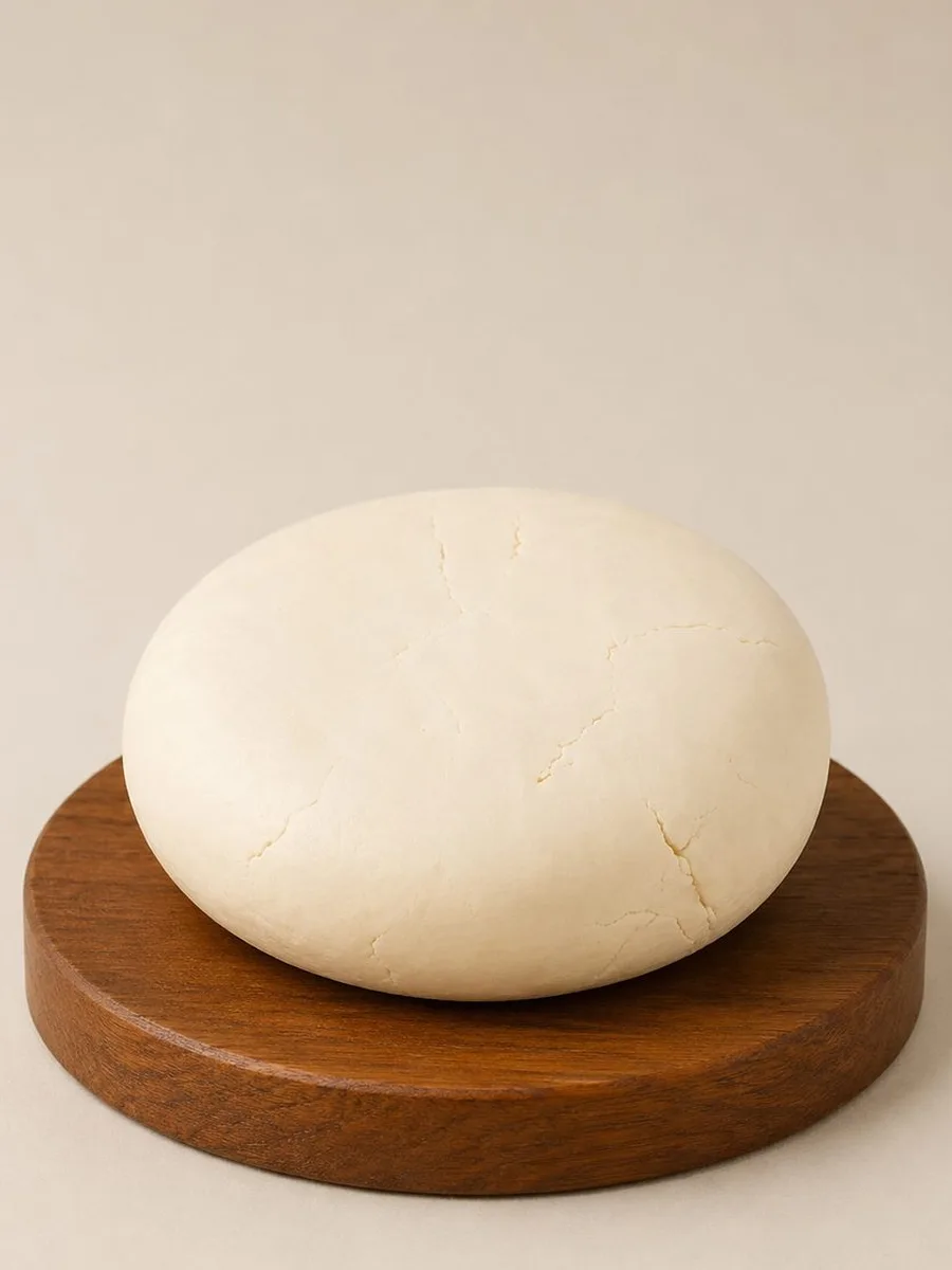 A wheel of Break of Dawn natural feta, cultured nut-based feta made from almonds