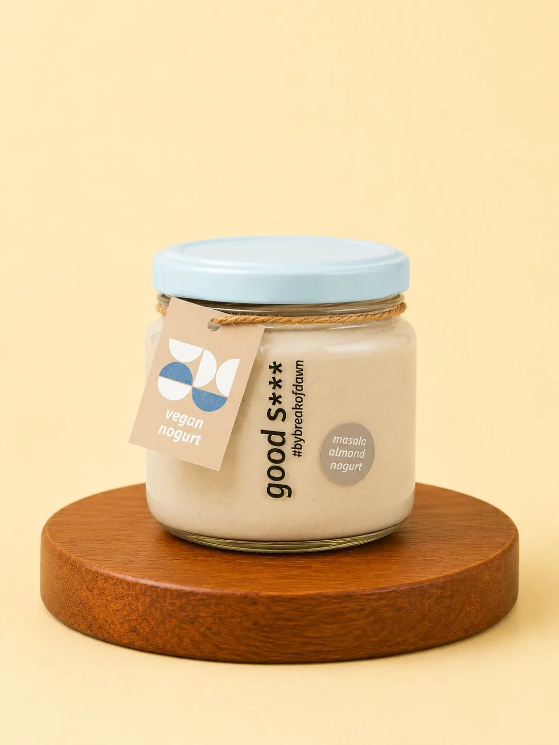 A jar of Break of Dawn masala almond nogurt, cultured almond yogurt alternative