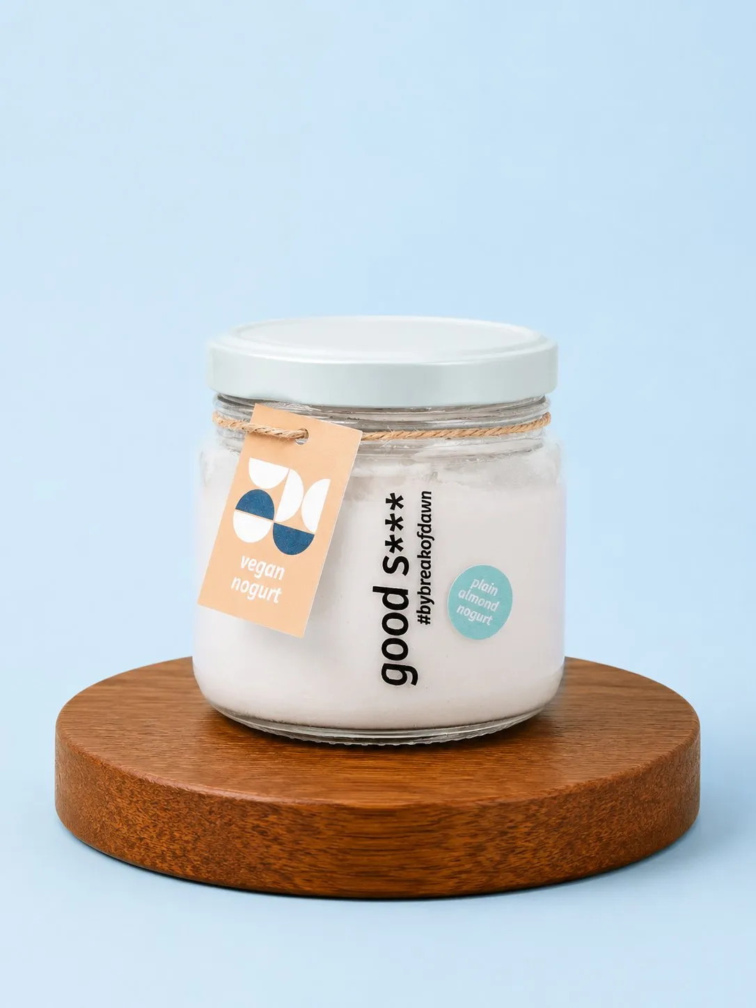A jar of Break of Dawn plain almond nogurt, cultured almond yogurt alternative